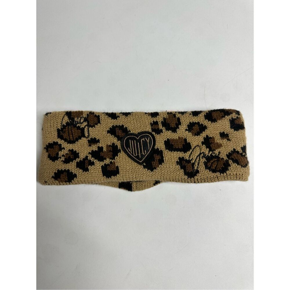 JUICY COUTURE HEADBAND WITH FAUX FUR LINING Black Brown Embroidered Logo One Sz